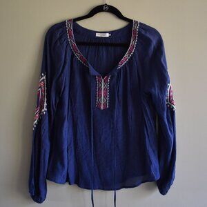 Blu Pepper Aztec Embroidered Long Sleeve Shirt